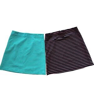 2 Talbots knee length skirts blue/pink aqua/white side zip pinstripe women’s 12
